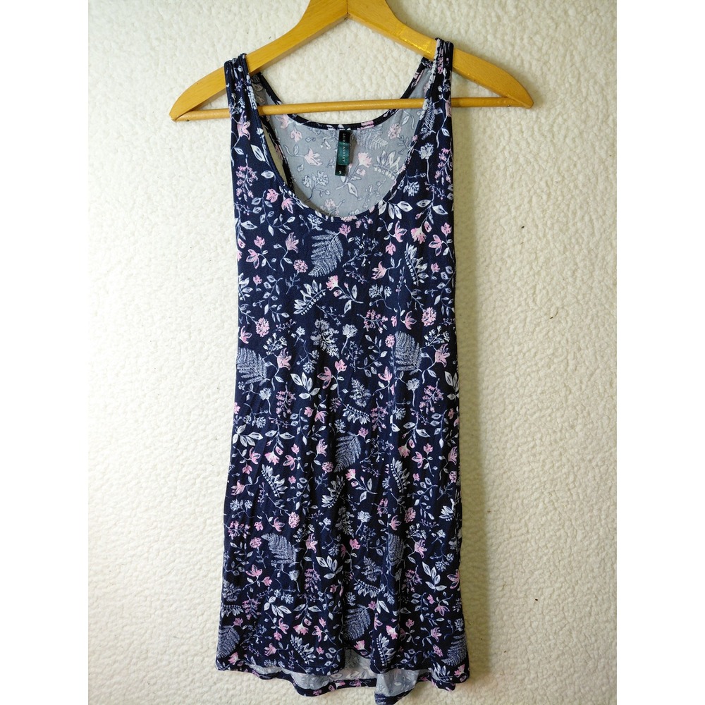 Laura Ashley Navy Floral Racerback Tank Top Pink Fern Botanical Print Small